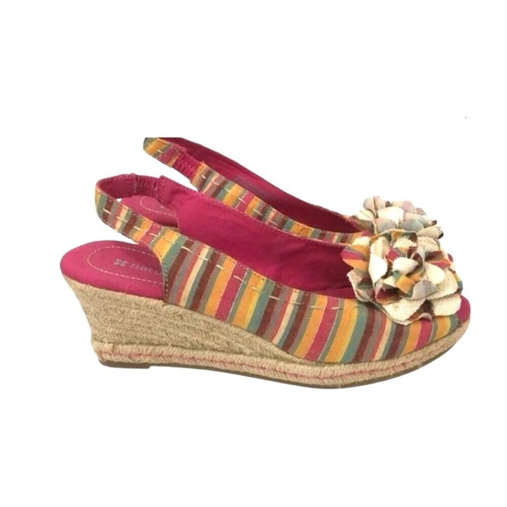 Naturalizer Striped Floral Espadrille Peep Toe Slingback Wedge Sandal Women's 9
